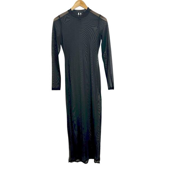 K Too Womens Sheer Long Sleeve Mock Neck Mesh Swim Cover Up Maxi Dress Black M - Picture 1 of 13